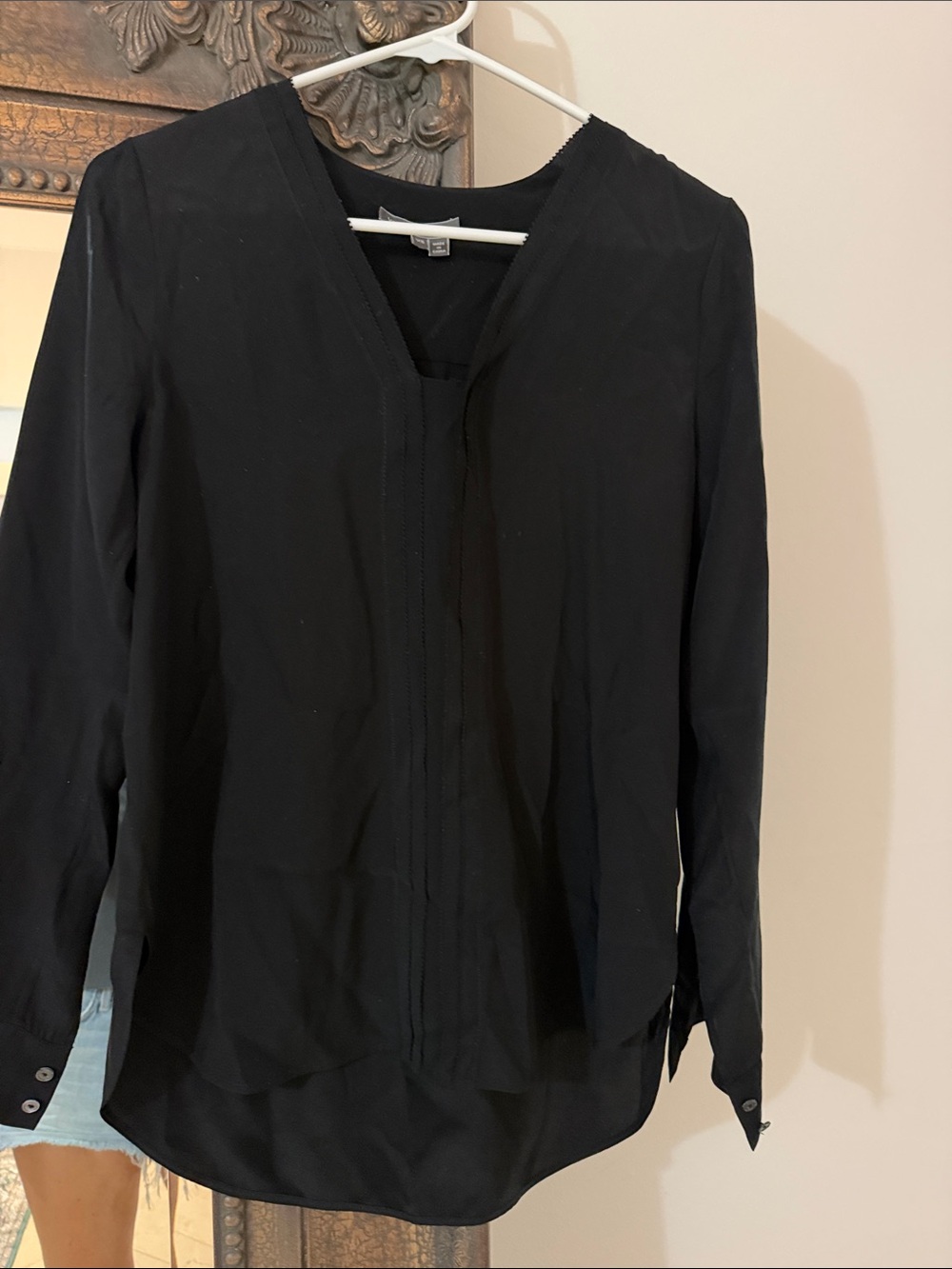 Vince Black Long-Sleeve V-Neck Blouse
